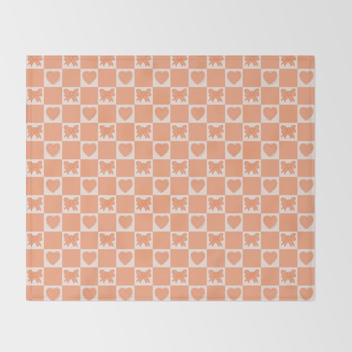 Orange Bow Checkered Print Throw Blanket Gallery Image 2