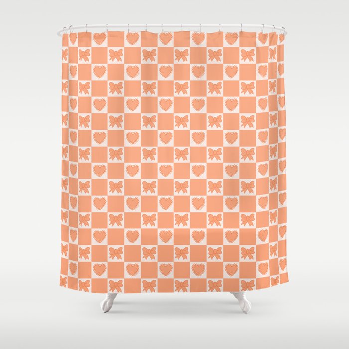 Orange Bow Checkered Print Shower Curtain Gallery Image 1