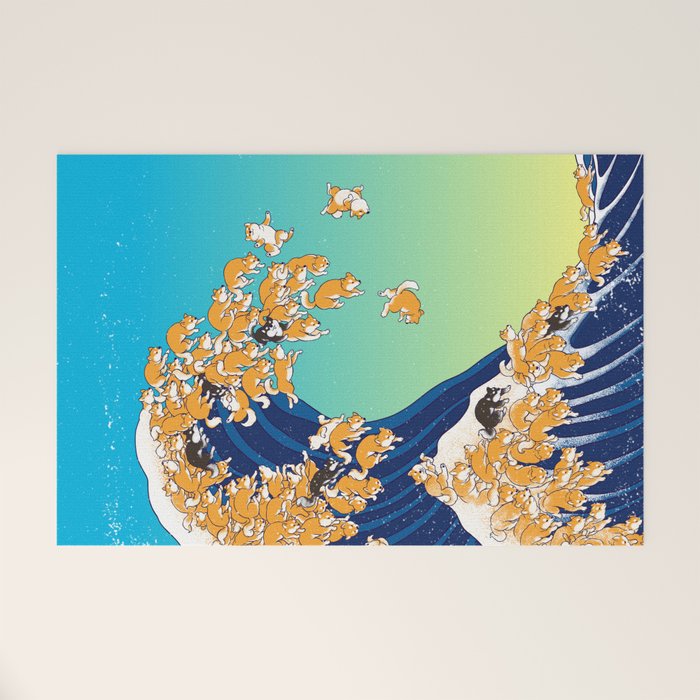 Shiba Inu in Great Wave Welcome Mat Gallery Image 1