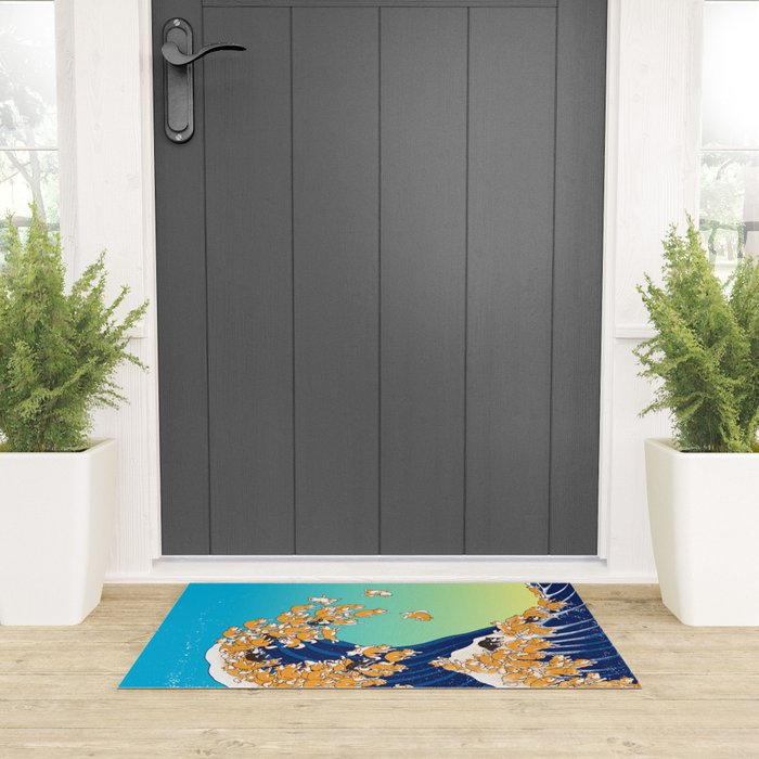Shiba Inu in Great Wave Welcome Mat Gallery Image 3