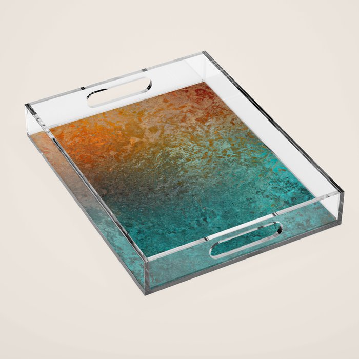 Teal and Copper Rust in Vintage Aesthetic Grunge Acrylic Tray Gallery Image 1