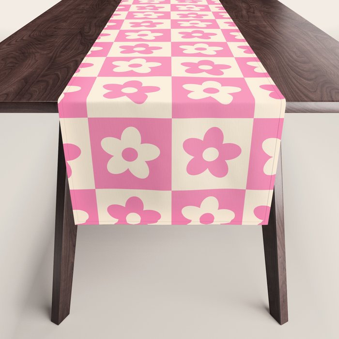 90s checkers flowers cream and pink Table Runner Gallery Image 1