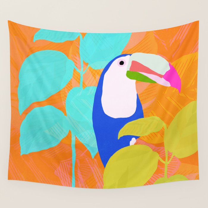 tropical toucan, orange Wall Tapestry Gallery Image 4