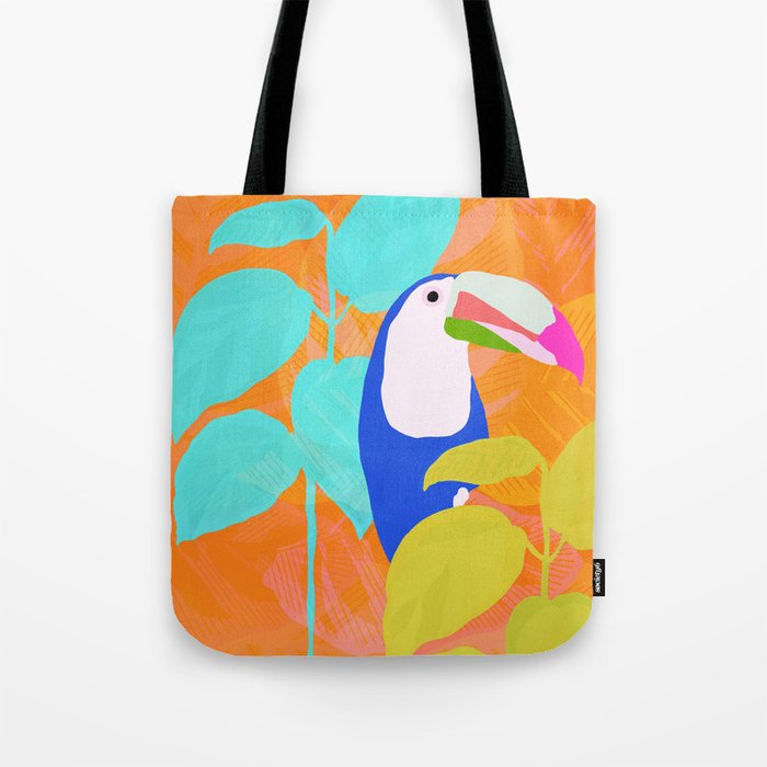tropical toucan, orange Tote Bag Gallery Image 1