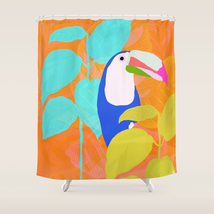 tropical toucan, orange Shower Curtain Gallery Image 1