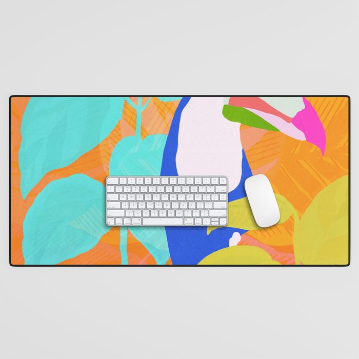 tropical toucan, orange Desk Mat Gallery Image 1