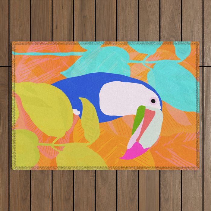 tropical toucan, orange Outdoor Rug Gallery Image 1