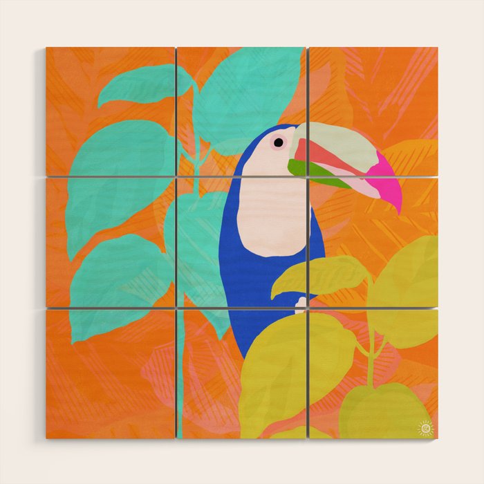 tropical toucan, orange Wood Wall Art Gallery Image 1