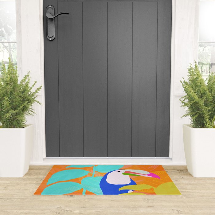 tropical toucan, orange Welcome Mat Gallery Image 3