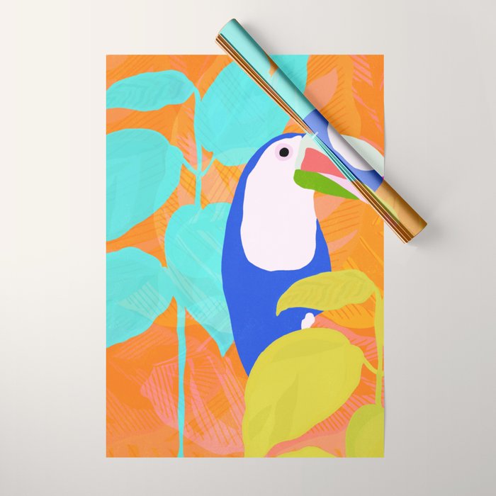tropical toucan, orange Wrapping Paper Gallery Image 1