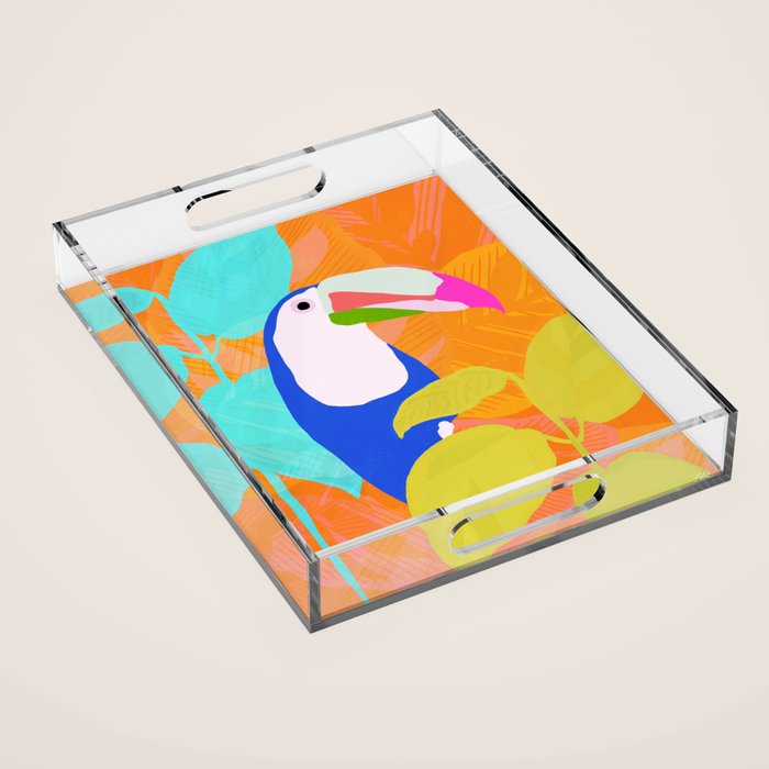 tropical toucan, orange Acrylic Tray Gallery Image 1