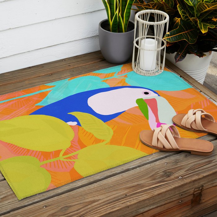 tropical toucan, orange Outdoor Rug Gallery Image 2