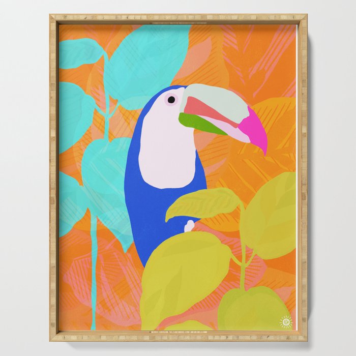 tropical toucan, orange Serving Tray Gallery Image 1