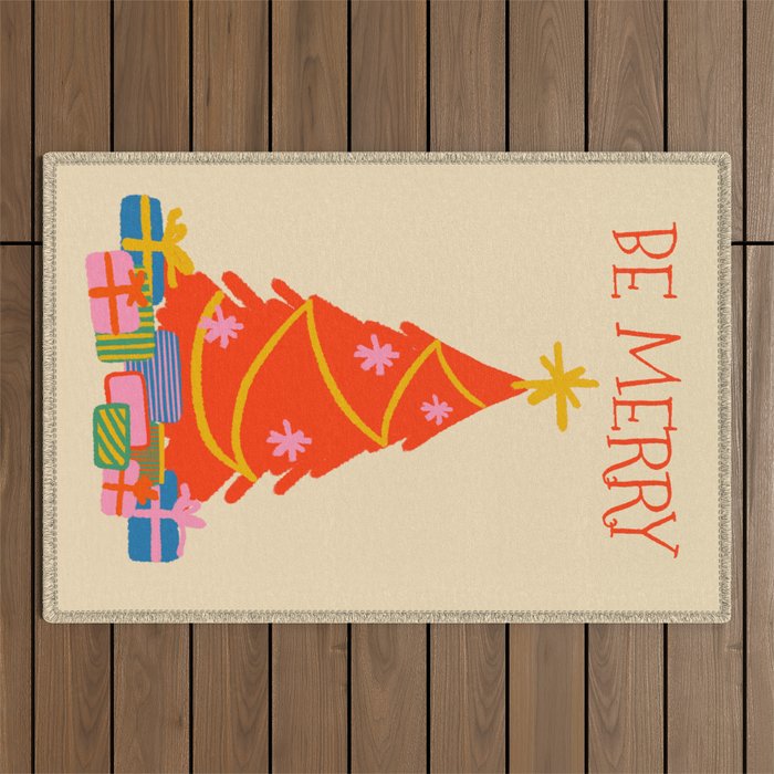 Be Merry Cute and Colorful Christmas Outdoor Rug Gallery Image 1