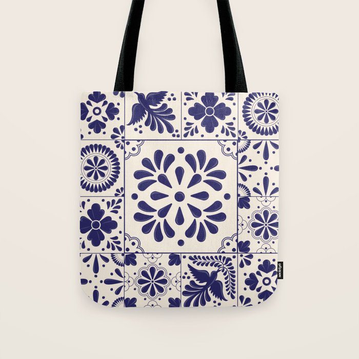 Blue Mexican Talavera Pattern by Akbaly Tote Bag Gallery Image 1
