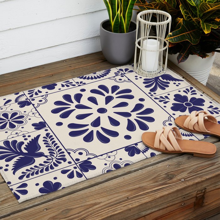 Blue Mexican Talavera Pattern by Akbaly Outdoor Rug Gallery Image 2