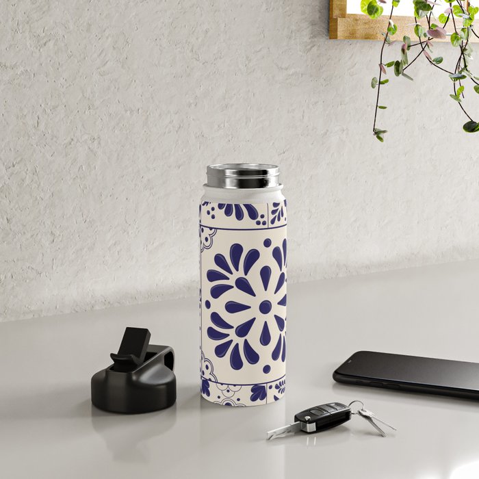 Blue Mexican Talavera Pattern by Akbaly Water Bottle Gallery Image 4