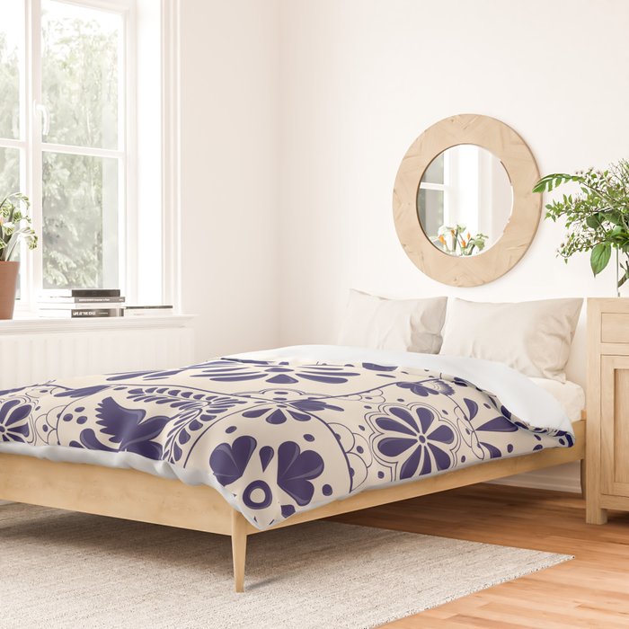 Blue Mexican Talavera Pattern by Akbaly Duvet Cover Gallery Image 2