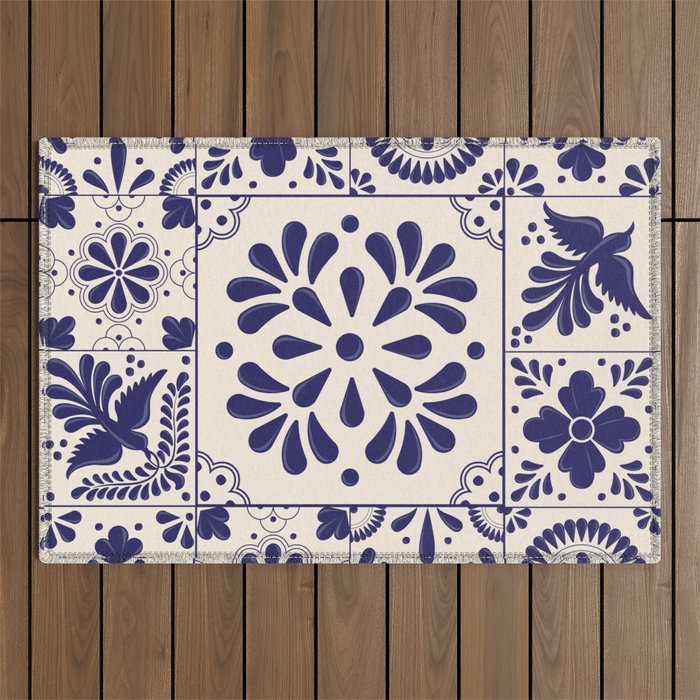 Blue Mexican Talavera Pattern by Akbaly Outdoor Rug Gallery Image 1