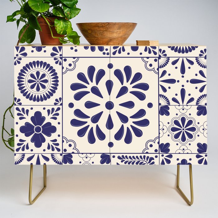 Blue Mexican Talavera Pattern by Akbaly Credenza Gallery Image 1