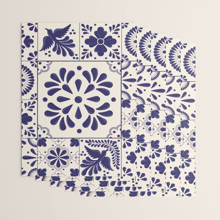 Blue Mexican Talavera Pattern by Akbaly Wrapping Paper Gallery Image 3