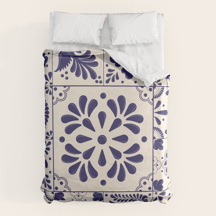 Blue Mexican Talavera Pattern by Akbaly Duvet Cover Gallery Image 6