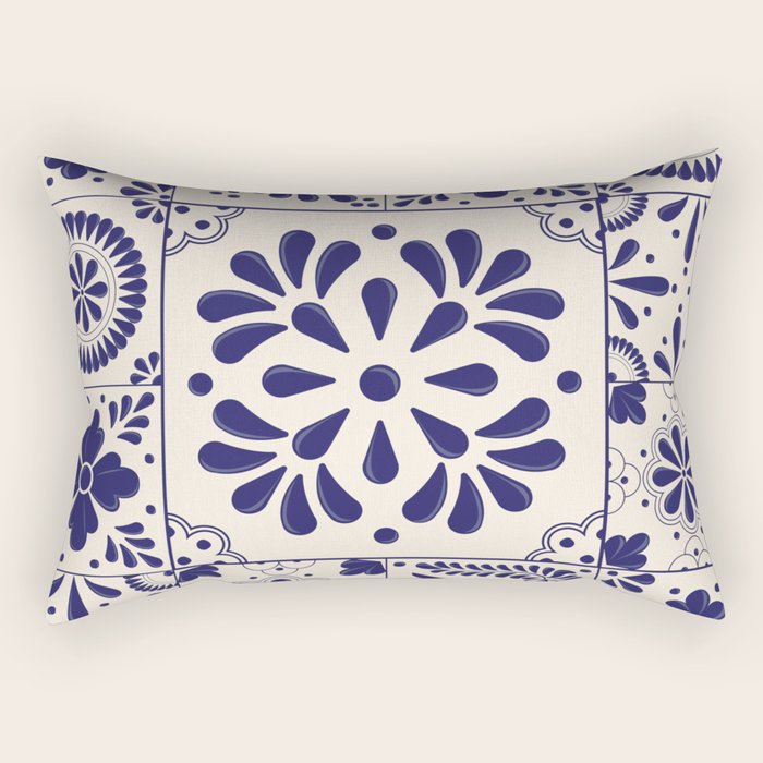 Blue Mexican Talavera Pattern by Akbaly Rectangular Pillow Gallery Image 1