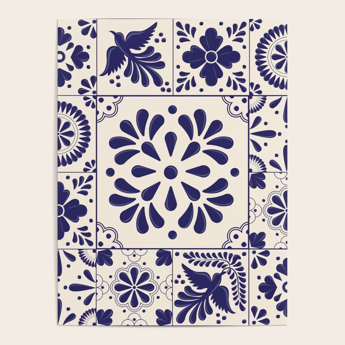 Blue Mexican Talavera Pattern by Akbaly Poster Gallery Image 4