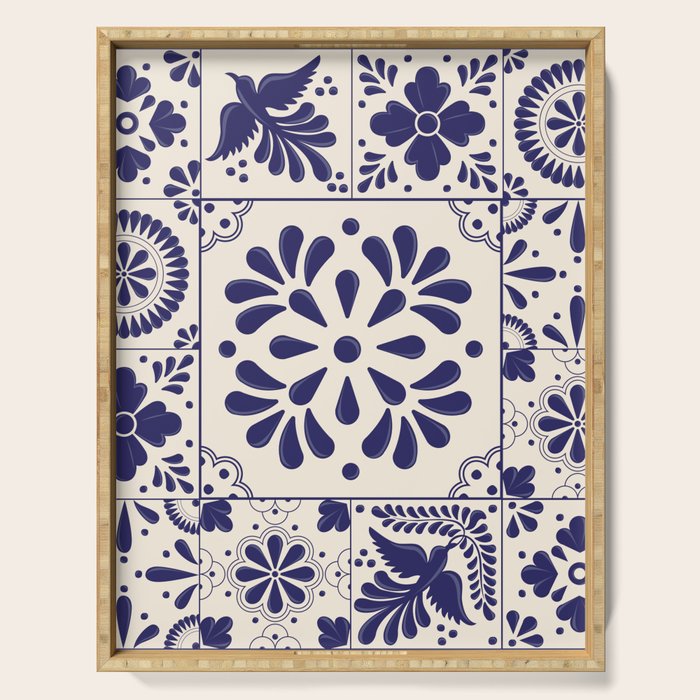Blue Mexican Talavera Pattern by Akbaly Serving Tray Gallery Image 1