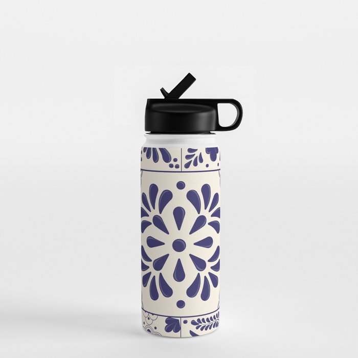 Blue Mexican Talavera Pattern by Akbaly Water Bottle Gallery Image 1