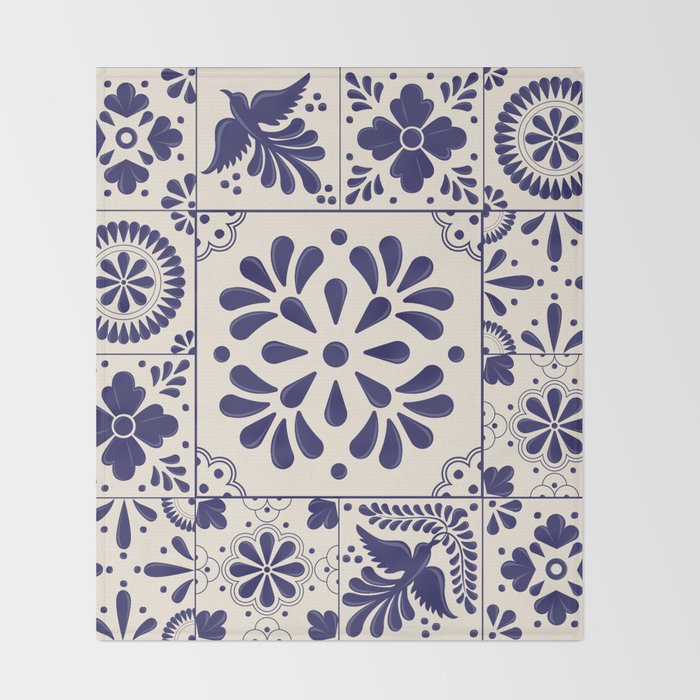 Blue Mexican Talavera Pattern by Akbaly Throw Blanket Gallery Image 2