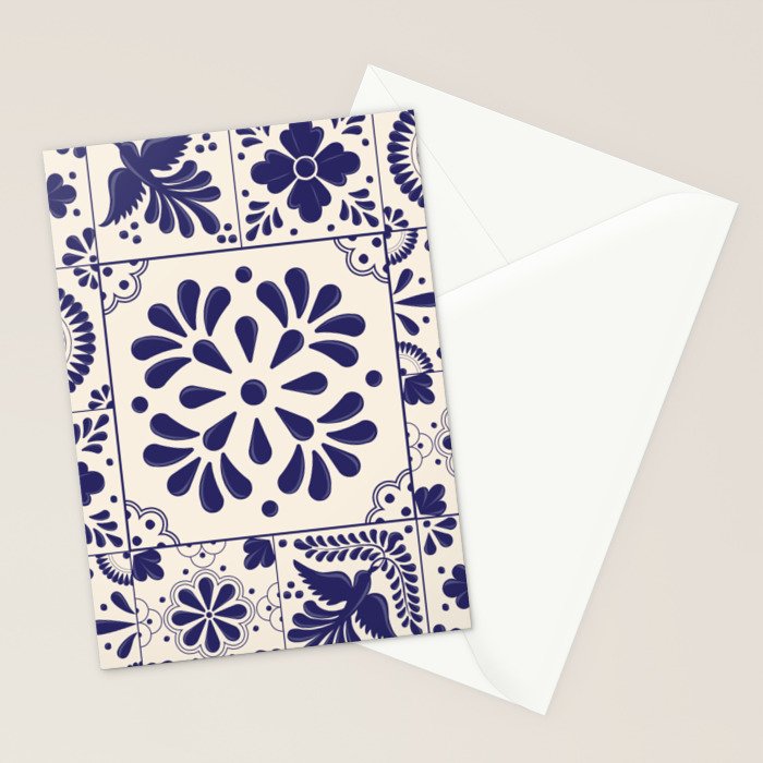 Blue Mexican Talavera Pattern by Akbaly Stationery Card Gallery Image 2