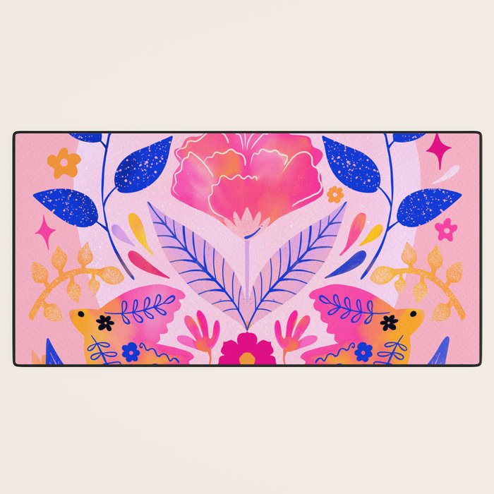 Botanical Garden Folklore in Pink Desk Mat Gallery Image 3