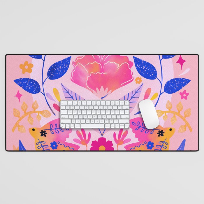 Botanical Garden Folklore in Pink Desk Mat Gallery Image 1