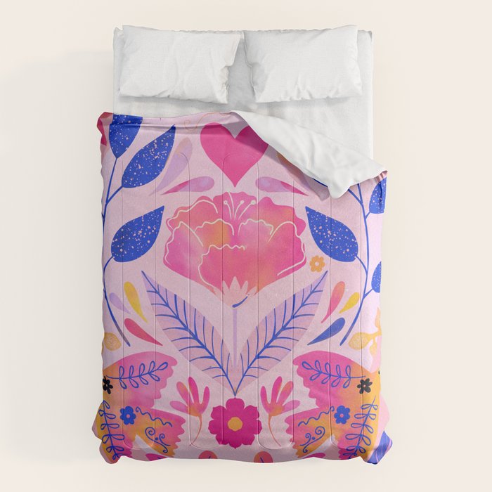 Botanical Garden Folklore in Pink Comforter Gallery Image 1