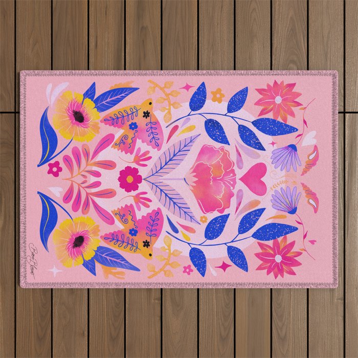 Botanical Garden Folklore in Pink Outdoor Rug Gallery Image 1