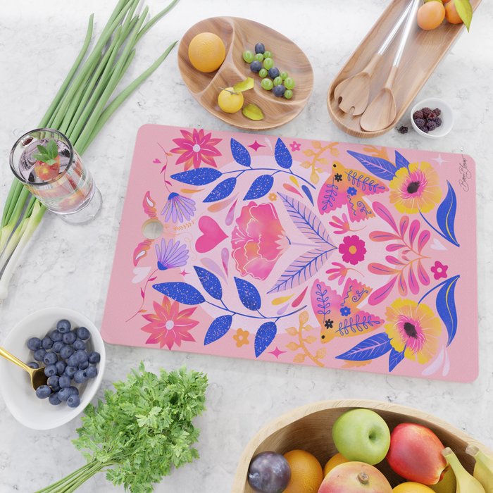 Botanical Garden Folklore in Pink Cutting Board Gallery Image 2