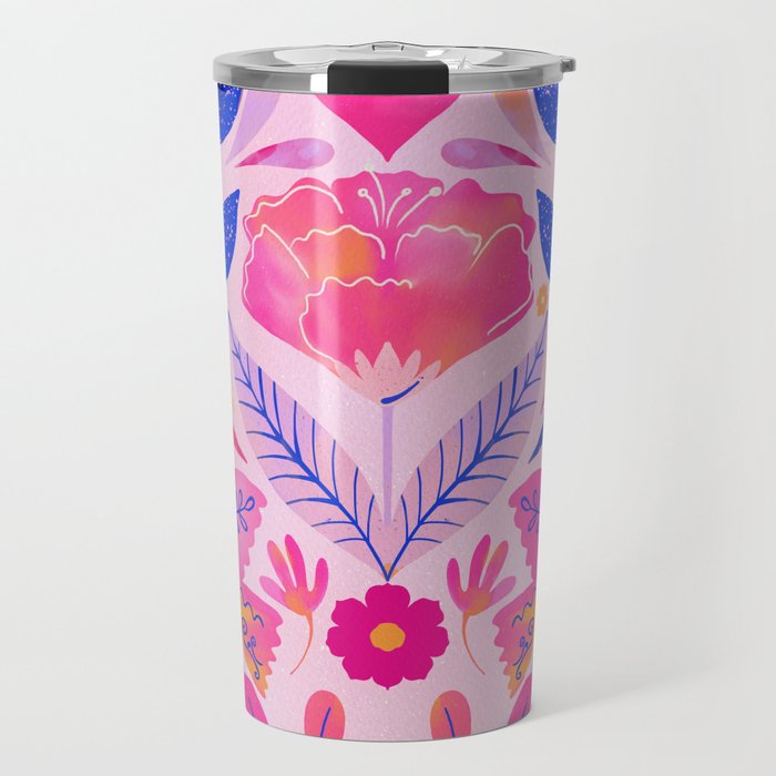 Botanical Garden Folklore in Pink Travel Mug Gallery Image 1