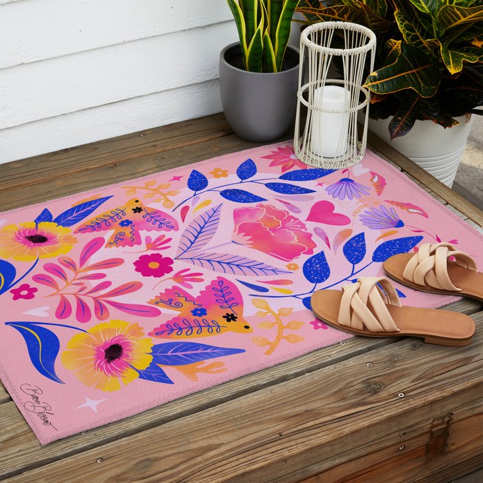 Botanical Garden Folklore in Pink Outdoor Rug Gallery Image 2