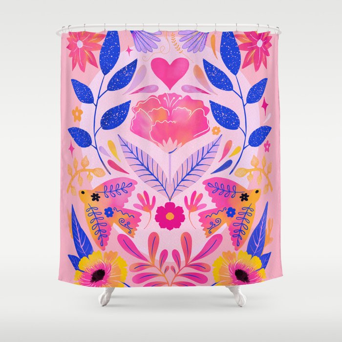 Botanical Garden Folklore in Pink Shower Curtain Gallery Image 1