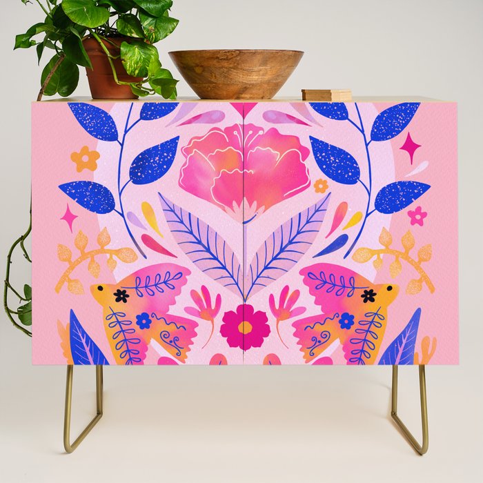 Botanical Garden Folklore in Pink Credenza Gallery Image 1
