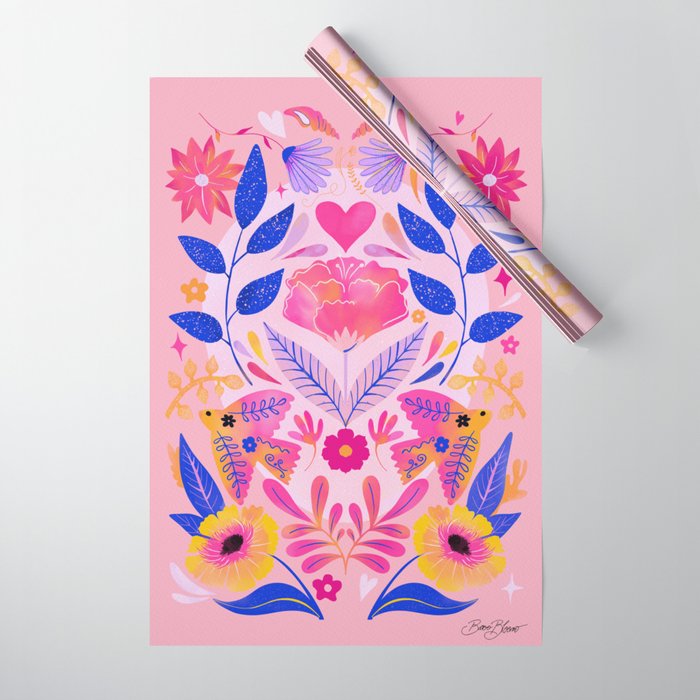 Botanical Garden Folklore in Pink Wrapping Paper Gallery Image 1