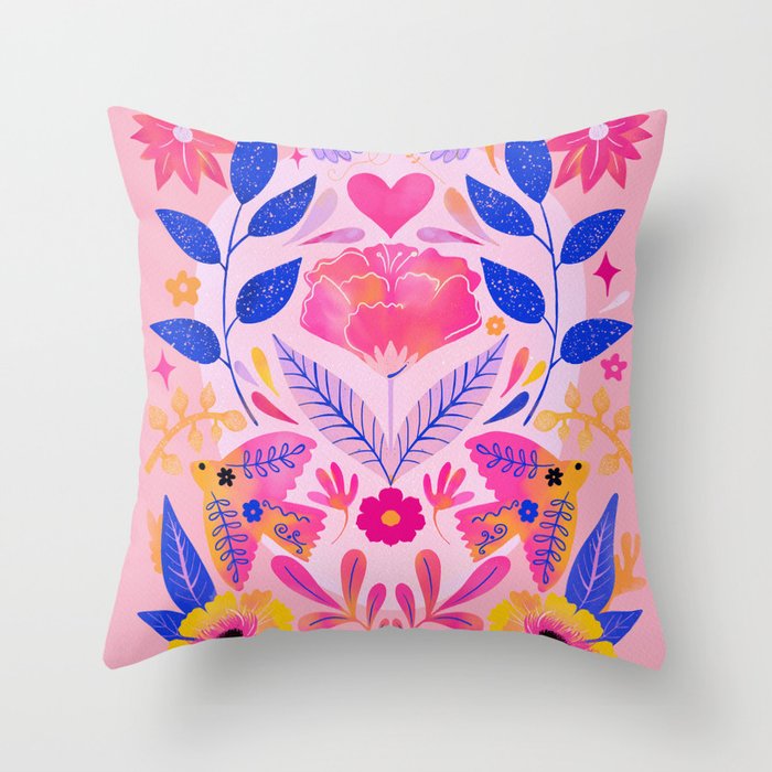 Botanical Garden Folklore in Pink Throw Pillow Gallery Image 6
