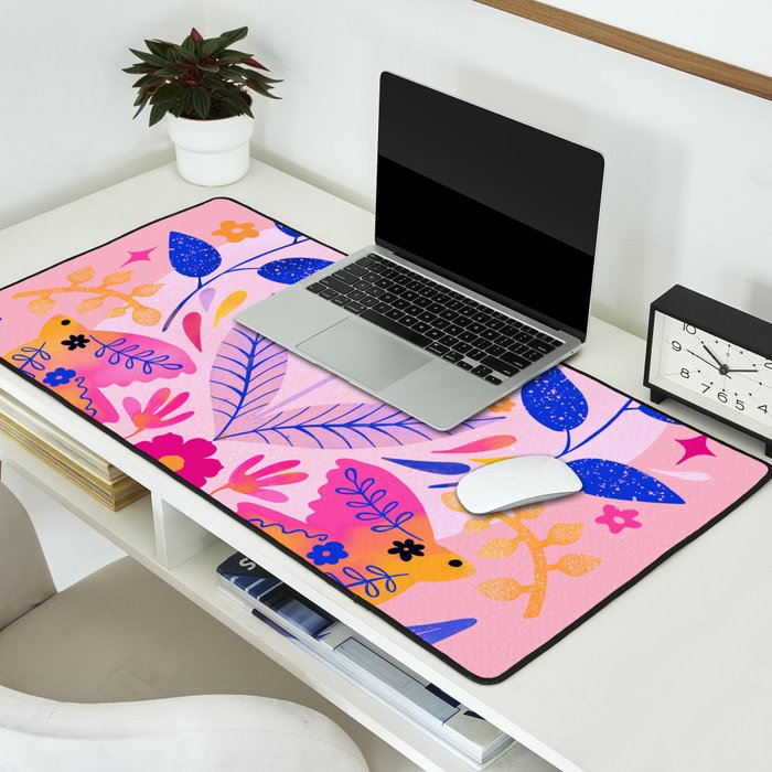 Botanical Garden Folklore in Pink Desk Mat Gallery Image 2