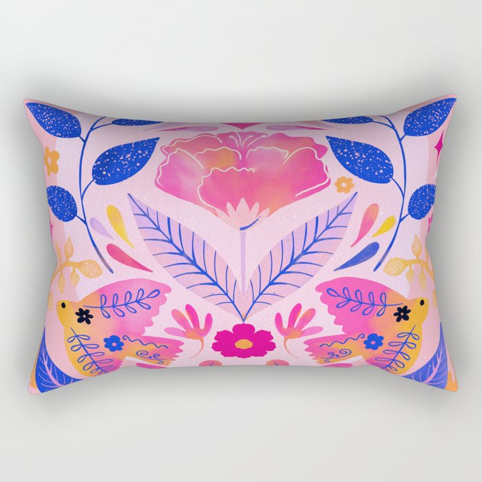 Botanical Garden Folklore in Pink Rectangular Pillow Gallery Image 2