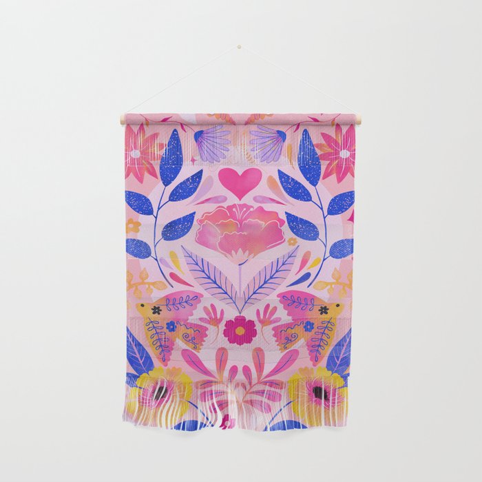 Botanical Garden Folklore in Pink Wall Hanging