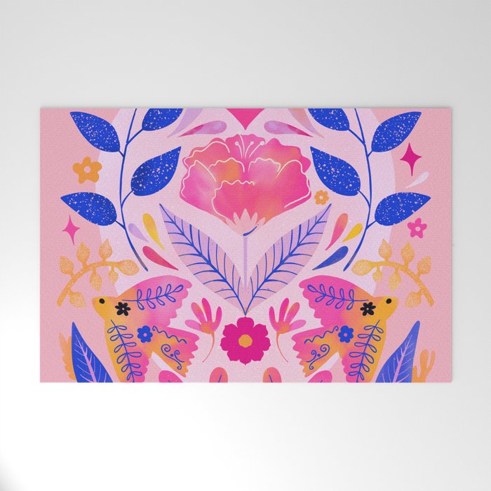 Botanical Garden Folklore in Pink Welcome Mat Gallery Image 1