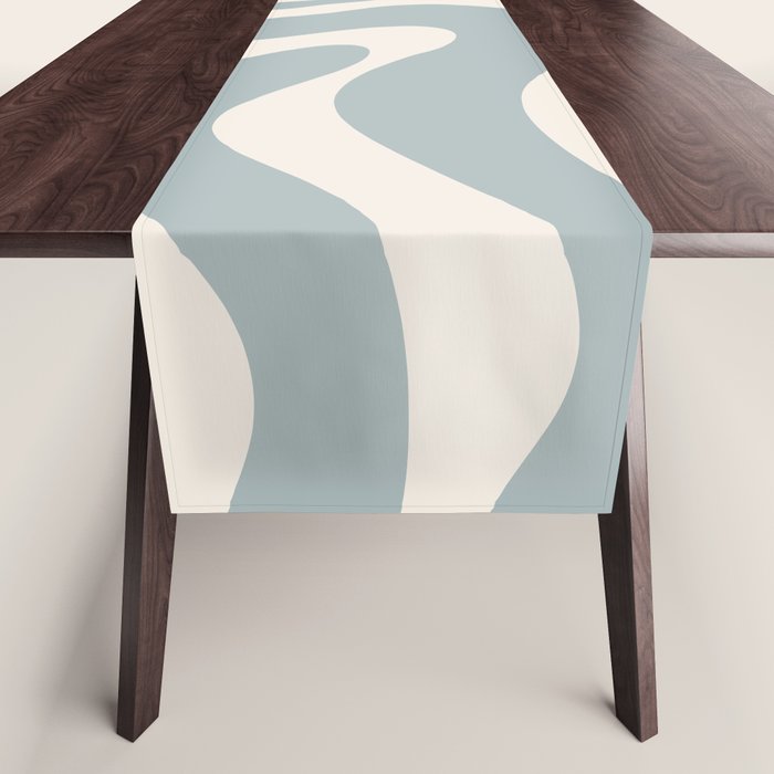 Modern Liquid Swirl Abstract Pattern in Light Blue-Gray and Cream Table Runner Gallery Image 1