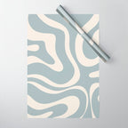 Modern Liquid Swirl Abstract Pattern in Light Blue-Gray and Cream Wrapping Paper Gallery Image 1