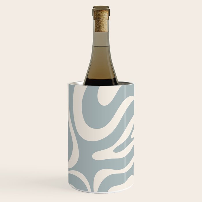 Modern Liquid Swirl Abstract Pattern in Light Blue-Gray and Cream Wine Chiller Gallery Image 3